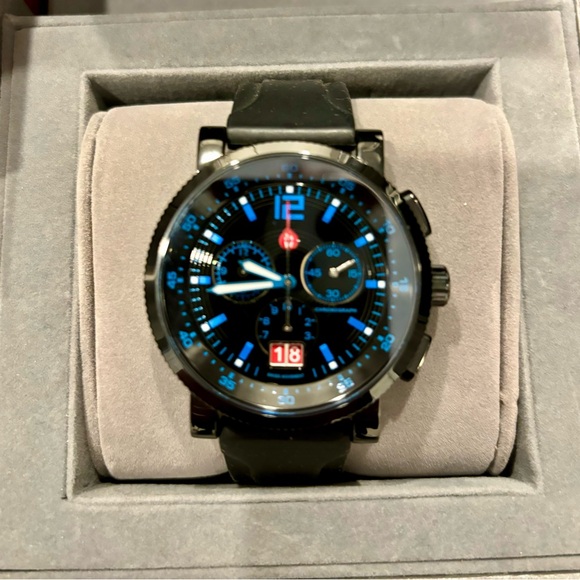 Michele Sportsail Chronograph Watch Black Blue Silicone Strap Unisex - Picture 2 of 10